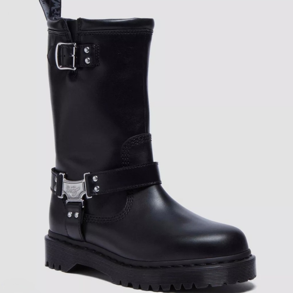 Dr Martens ANISTONE HI Leather Biker Boots Size 8